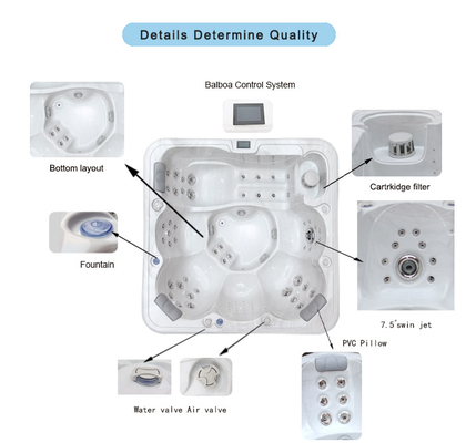 SAA goedgekeurd 4 personen Hot Tub Balboa besturingssysteem met acryl massage pomp