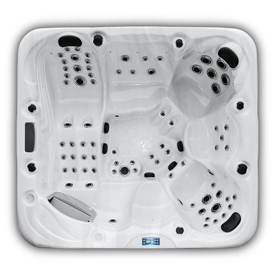 E-152S 5 personen Luxe vrijstaande bubbelbad voor achtertuin Wit Marmer Puur Wit Middernacht Oceaan Blauw